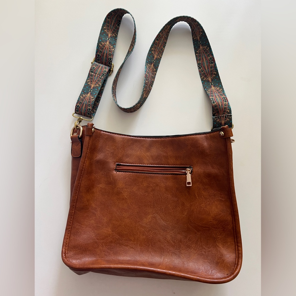 Boho Dark Tan Crossbody Purse – 11”x9.5”x6” | Guitar Strap | Neutral Earthy Vibe